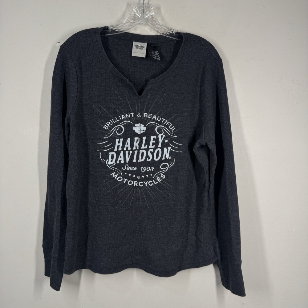 Harley Davidson Women's Sz 2X Long Sleeve Waffle Knit Thermal T Shirt Bike Y2K - Picture 4 of 16